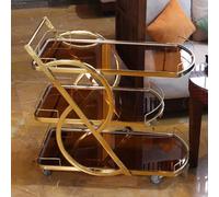 Modern Decorative Rolling Bar Cart, 3 Layer Smoke Tempered Glass Drinks Cart, Mobile Tea Food Serving Trolley with Lock Wheels for Living Room Home Bar(A)