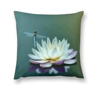 Modern Decorative Throw Pillow Cover 20 "x20 Soft Plush Pillow Case Dragonfly with Water Lily Farmhouse Cushion Cover with Hidden Zipper for Couch Sofa Bed Outdoor Home Decor