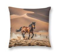 Modern Decorative Throw Pillow Cover 22 "x22 Soft Plush Pillow Case Horses Running in Desert Storm Farmhouse Cushion Cover with Hidden Zipper for Couch Sofa Bed Outdoor Home Decor