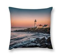 Modern Decorative Throw Pillow Cover 26 "x26 Soft Plush Pillow Case Portland River Lighthouse Sunrise Farmhouse Cushion Cover with Hidden Zipper for Couch Sofa Bed Outdoor Home Decor