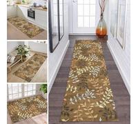 Modern Design Non-Slip Washable 3D Brown Flowers 80 x 150 cm Long Rug Runner Sold by the Metre - Corridor Carpet for Kitchen, Dining Room, Bedroom, Living Room, Dirt Trapper Mat