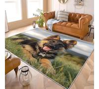 Modern Design Short Pile Carpet Close-Up Of A German Shepherd achine Washable Non Slip Fluffy Area Rug 140x200 cm Light Green Living Room Bedroom Carpets, Non-Shedding & Easy Care Floor Mat