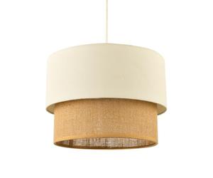 Modern Designer Double Tier Cream Fabric Linen and Natural Rattan Pendant Light Shade | 22cm x 30cm | Chic Style by Happy Homewares