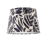 Modern Designer Navy Midnight Blue Palm Leaf Themed Drum Lampshade with Fabric Lining | 18cm x 25cm by Happy Homewares