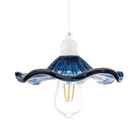 Modern Designer Ribbed Midnight Blue Glass Pendant Lighting Shade with Wavy Ruffled Edge | 6cm x 23cm | Chic Curving Etched Lines by Happy Homewares