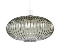 Modern Designer Smoked Grey Line Ribbed Glass Oval Pendant Lamp Shade | 30cm x 17cm | for Kitchen Island Living Room Bedroom Dining Room etc by Happy Homewares