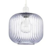 Modern Designer Soft Purple Lilac Line Ribbed Glass Rounded Pendant Lamp Shade | 20cm x 18cm | for Kitchen Island Living Room Bedroom Dining Room etc by Happy Homewares