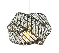 Modern Designer Triple Ring Matte Black Metal Pendant Lighting Shade with Small Clear Acrylic Beads | 21cm x 30cm | Etched Metal Strips by Happy Homewares