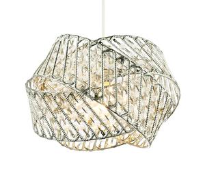 Modern Designer Triple Ring Shiny Chrome Metal Pendant Light Shade with Small Clear Acrylic Beads | 21cm x 30cm | Etched Metal Strips by Happy Homewares