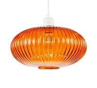 Modern Designer Vivid Orange Line Ribbed Glass Oval Pendant Lamp Shade | 30cm x 17cm | for Kitchen Island Living Room Bedroom Dining Room etc by Happy Homewares