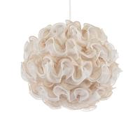 Modern Designer White and Taupe Ribbon Velvet Fabric Round Pendant Lighting Shade | 30cm x 26cm by Happy Homewares