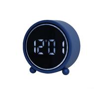 Modern Desk Clock with LED Digital Face and Retro Dual Bell Design, Silent Non-Ticking Alarm Clock for Heavy Sleepers, Adjustable Ring Night Light, USB or Battery(Blue)