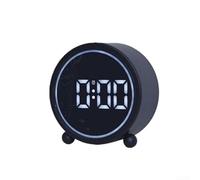 Modern Desk Clock with Loud Mechanical Alarm and LED Night Light - Silent Non-Ticking Analog Tabletop Clock for Heavy Sleepers - USB or Battery Powered - Black(Black)