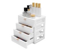 Modern Desk Organizer with 4 Drawers & Top Tray for Office, Home, and Dorm - White Plastic Storage Box for Makeup, Art, School Supplies, und Cosmetics - Space Saving und Durable (10.24"x7.95"x11.42")