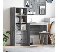 Modern Desk Set with 2 Drawers Grey Wood 115.5 x 50 x 127 cm Office Table with Shelves Stylish Desk for Home and Office Use