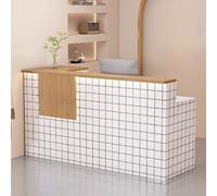 Modern Desk with Storage, Elegant Design for Beauty Salons & Clothing Stores, Soft Lighting, Stylish Grid, Natural Finish, 120 cm Length, Functional & Chic Workspace