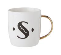 Modern Diamond Deco S Letter Monogram Mug,Coffee Cup With Gold Handle,Travel Mug With Smooth Glaze Surface Premier Housewares Gold One Size
