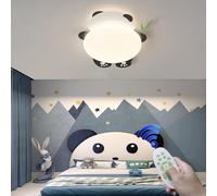 Modern dimmable ceiling lamp LED children's room creative black cartoon decorative ceiling light with remote control panda chandelier suitable for baby room kindergarten study room lighting(Sty