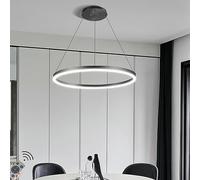 Modern Dimmable LED Pendant Light for Dining Room and Kitchen Island Black Circle Design Chandelier with 1 Ring 40CM/28W