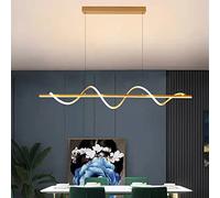 Modern Dimmable LED Pendant Light with Remote Control for Dining Room Adjustable Height Spiral Design Acrylic Chandelier Gold Finish Ideal for Kitchen Island and Living Room 100cm Length