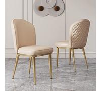 Modern Dining Chair Set Comfortable Upholstered Leisure Chair In Blue Pu Leather Mid Century Accent Chair With Metal Legs And Curved Back Armless Living Room Chair 47X47X87Cm Styli,Khaki-47X47X87Cm(1