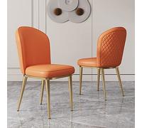 Modern Dining Chair Set Comfortable Upholstered Leisure Chair In Blue Pu Leather Mid Century Accent Chair With Metal Legs And Curved Back Armless Living Room Chair 47X47X87Cm Styli,Orange-47X47X87Cm(