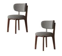 Modern Dining Chairs Set of 2 - Classic Wood & Cotton-Linen Upholstered Removable & Washable Covers for Kitchen & Restaurant - Walnut & Dark Gray