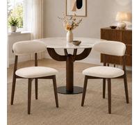 Modern Dining Chairs Set of 2 - Nordic Wood & Upholstered Linen Kitchen Chairs for Dining Room and table Perfect for Home Décor