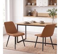 HOMCOM Faux Leather Upholstered Kitchen Chairs with Metal Legs, Brown