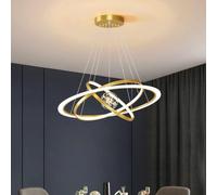 Modern Dining Room 3-ring LED Dimming Chandelier Gold Black Lighting Fixture String Filament Glass Ball Circular Round For Bedroom Living Kitchen Island