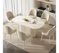 Modern dining table and chair set, 6-person set, including a dining table and chairs, perfectly suited for small apartments, living rooms, breakfast nooks, bars, and indoor dining.