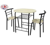 spot on dealz® Dining Table and Chairs Set 2 Seater Kitchen Dinning Room Space Saving Dining Set Tables Small Dinner Table Set Indoor Space Saver Metal Frame MDF Wood Top Oak