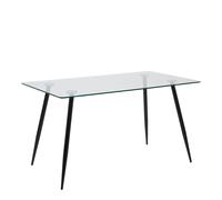 Modern Dining Table - Glass & Wooden Top, Black Metal Legs, Seats 4-6