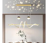 Modern Dining Table Pendant Lamp LED Dimmable Black Pendant Lamp with Remote Control Height Adjustable Chandelier for Living Room Dining Room Bedroom Kitchen Office (Gold, L120cm)