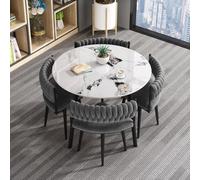 Modern Dining Table Set for 4 - Faux Marble Top & Upholstered Velvet Chairs - Stylish Leisure Furniture for Dining Room, Kitchen, Living Room, Office, 90x90x75CM