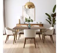 Modern Dining Table With Natural Wood Effect Top, Sturdy Table For Guests, Minimalist Design Dining Table Premier Housewares Brown One Size