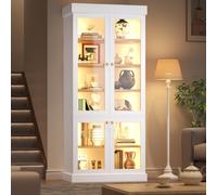 Modern Display Cabinet with Integrated LED Mood Lighting, Adjustable-Shelf Bookcase for Industrial Interiors, 80L x 40W x 180H cm, White Aosom UK