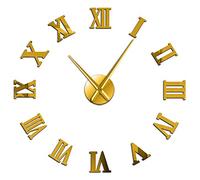 Modern DIY Large Wall Clock 3D Mirror Surface Sticker Home Decor Art Giant Wall Clock Watch With Roman Numerals Clock(Gold,37inch)