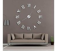 Modern DIY Large Wall Clocks 3D Mirror Surface Sticker Home Decor Art Giant Wall Clock Watch With Roman Numerals Big Clock (Silver、47inch)