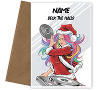 Modern DJ Christmas card for her, friend or family member! Funny Christmas card for daughter, sister, auntie, mum, niece with Girl as a DJ mixing! Fun Xmas cards