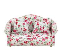 Modern Doll Couch Set | Chic Floral Pattern Armchair with Pillow and Wooden Frame, Ideal for Miniature Living Rooms and Fairy Garden Decor
