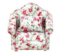 Modern Doll Couch Set | Chic Wooden Fabric Armchair with Floral Pillow - Ideal Miniature Living Room Furniture, Perfect for Fairy Garden Decor