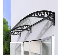 Modern Door Canopy Outdoor Window Awning UV Rain Protection Strong Front Porch Canopy Transparent Polycarbonate Awning with Black Bracket (80x180cm/31.5" x71)
