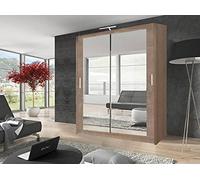 Modern Double Full Mirror sliding door wardrobe with 1 LED Light Width 100cm/120cm/150cm/180cm/203cm/250cm(100cm, Oak/Sonoma)