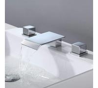 Modern Double Handle Square Waterfall Bathroom Sink Faucet - Stylish 3-Hole Flat Mouth Design for Easy Installation & Sl unctionality