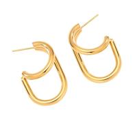 Modern Double Layer C Curved Earrings Two Color Contrast Lightweight Stainless Steel Jewelry for Casual Event Mens Earrings for Men