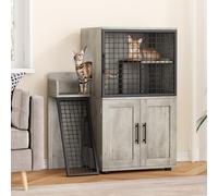 Modern Double Layer Cat Litter Box Enclosure with Resting Area and Ladder Stylish Furniture Cabinet to Hide Litter Box Odor Multi Functional Cat House for Indoor Cats