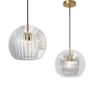 Modern Double Layer Globe Pendant Light 20CM Spherical Hanging Lamp with Brass Finish for Dining Room Bedroom Bar Clear Glass Fixture Stylish Home Lighting