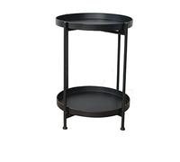Modern Double-Layer Round Iron Art Coffee Table for Living Room, Corner Sofa Side Table, Simple Bedside Accent Table (Black)