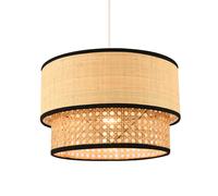 Modern Designer Double Tier Real Natural Rattan Pendant Lighting Shade with Black Cotton Fabric Trims | 30cm x 18cm by Happy Homewares